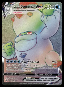 Pokemon Cards Galarian Darmanitan VMAX 187/185 Vivid Voltage Rare Rainbow NM - Image 1