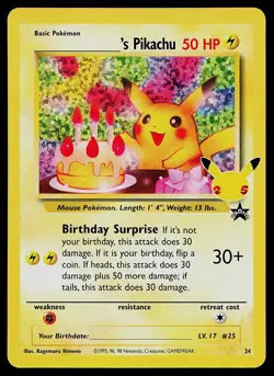 Pokemon Card - Birthday Pikachu Black Star Promo 24/53 Classic Collection Holo - Image 1