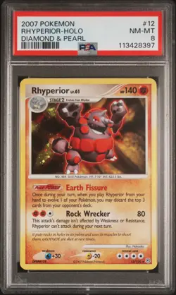 2007 POKEMON DIAMOND & PEARL #12 RHYPERIOR-HOLO PSA 8 - Image 1