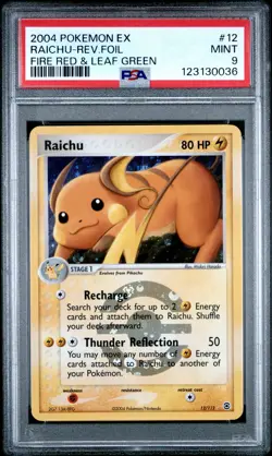 2004 POKEMON EX FIRE RED & LEAF GREEN #12 RAICHU-REV.FOIL PSA 9 - Image 1