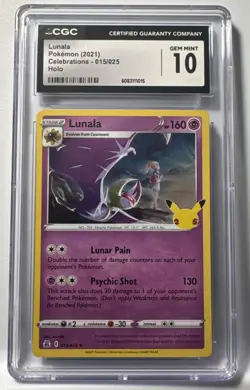 Pokemon Lunala Holo #015 Celebrations 2021 - CGC 10 - Image 1