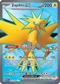 NM-Mint Zapdos ex - 192/165 - Ultra Rare Pokemon Scarlet and Violet 151 - Image 1