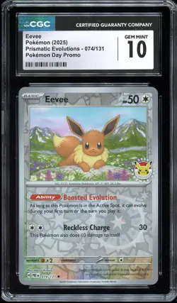 Pokemon Prismatic Evolutions Eevee Holo Pokemon Day Promo 074 CGC 10 GEM MINT - Image 1