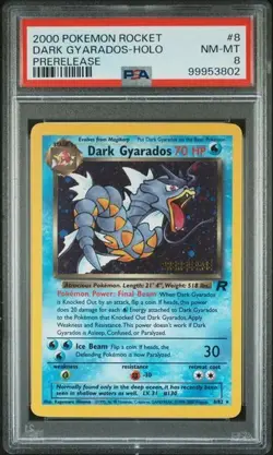 2000 POKEMON ROCKET #8 DARK GYARADOS-HOLO PRERELEASE PSA 8 - Image 1