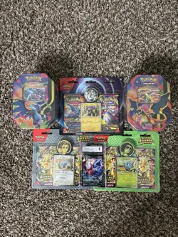 Pokemon TCG Mega Charizard X & Y Tins Art Set Of 2 3x Ascended Heroes Pack & CGC - Image 1