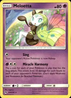 Pokemon Meloetta SM - Lost Thunder 104/214 Light Play LP+ or Better - Image 1