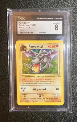 CGC 8 Aerodactyl 1999 Fossil 1/62 Holo Pokemon Card - Image 1