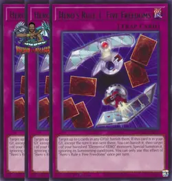 Yugioh! 3x Hero's Rule 1: Five Freedoms MZMU-EN027 Rare 1st Ed NM - Image 1