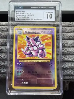 Pokemon Nidoking TCG Reverse Holo Rare Card 45/108 XY Evolutions CGC 10 Gem Mint - Image 1