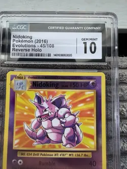 Pokemon Nidoking TCG Reverse Holo Rare Card 45/108 XY Evolutions CGC 10 Gem Mint - Image 2