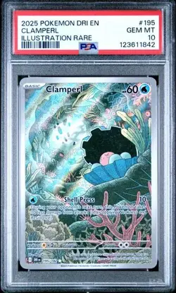 2025 POKEMON DRI EN-DESTINED RIVALS ILLUSTRATION RARE #195 CLAMPERL PSA 10 - Image 1