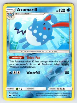 Azumarill 35/147 2017 S&M Burning Shadows Pokemon Card TCG Reverse Holo Rare VLP - Image 1