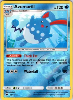 Azumarill 35/147 SM - Burning Shadows Pokemon TCG NM Reverse Holo - Image 1