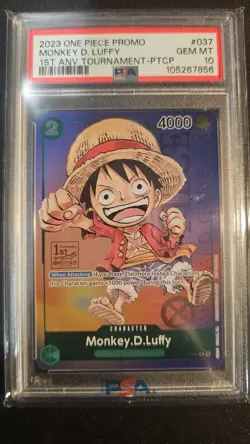Bandai One Piece CCG Monkey D. Luffy P-037 1st Anniversary Foil Promo PSA 10 - Image 1