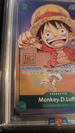 Bandai One Piece CCG Monkey D. Luffy P-037 1st Anniversary Foil Promo PSA 10 - Image 2