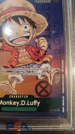 Bandai One Piece CCG Monkey D. Luffy P-037 1st Anniversary Foil Promo PSA 10 - Image 3