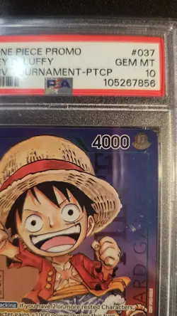 Bandai One Piece CCG Monkey D. Luffy P-037 1st Anniversary Foil Promo PSA 10 - Image 4