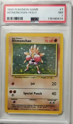 💥PSA 7 Hitmonchan #7/102 Pokemon Card TCG Base Set Holo - Image 1