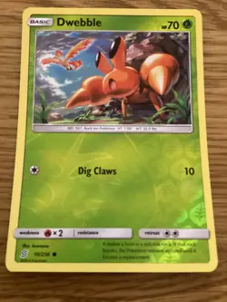 Dwebble Pokemon Card 10/236 Reverse Holo- Used -Sun & Moon-Unified Minds - Image 1