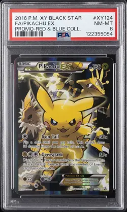 2016 POKEMON XY BLACK STAR PROMO RED & BLUE COLL FULL ART/PIKACHU EX PSA 8 - Image 1