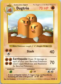 Dugtrio 19/102 Base Set Shadowless Regular Rare - English Vintage Pokemon - Image 1
