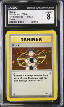 CGC 8 Pokemon English Brock 15/132 2000 Gym Heroes - Unlimited Rare Holo - Image 1