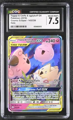 2019 Pokemon Togepi & Cleffa & Igglybuff GX 143/236 Cosmic Eclipse Holo CGC 7.5 - Image 1