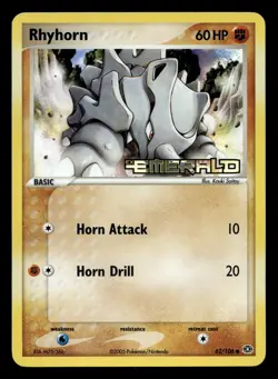 Rhyhorn 62/106 Common Emerald Pokemon NM - Image 1