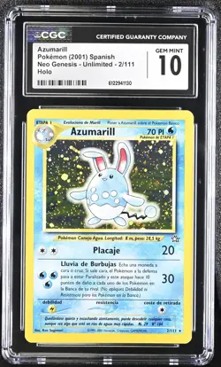 CGC 10 GEM MINT Azumarill 2001 Neo Genesis Spanish 2/111 Holo Pokemon Card - Image 1