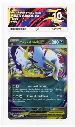 ACE 10 Mega Absol ex 086/132 Pokemon Card Me01: Mega Evolution Holo GEM MINT - Image 1