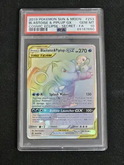 POKEMON COSMIC ECLIPSE BLASTOISE & PIPLUP GX #253 HOLO PSA 10 GEM MINT - Image 1