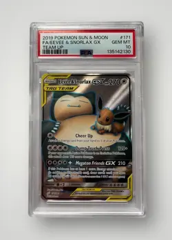 2019 POKEMON SUN & MOON TEAM UP #171 FULL ART/EEVEE & SNORLAX GX PSA 10 - Image 1