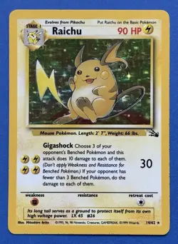Pokemon TCG - 1999 Fossil Set - RAICHU Holo # 14 /62 - WOTC - MP - Image 1