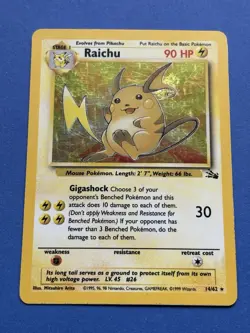 Pokemon TCG - 1999 Fossil Set - RAICHU Holo # 14 /62 - WOTC - MP - Image 2