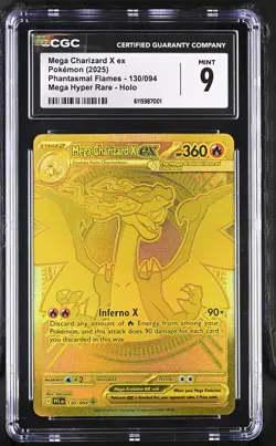 CGC 9 Mega Charizard X EX 130/094 Hyper Rare Holo Phantasmal Flames Pokemon - Image 1