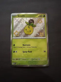 Pokemon Smoliv 102/091 SV Paldean Fates Holo Shiny Rare Basic Card English - Image 1
