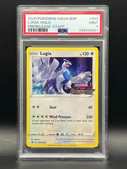 PSA 9 MINT- LUGIA SWSH069-Prerelease Staff HOLO- 2020 POKEMON SWSH BSP - Image 1