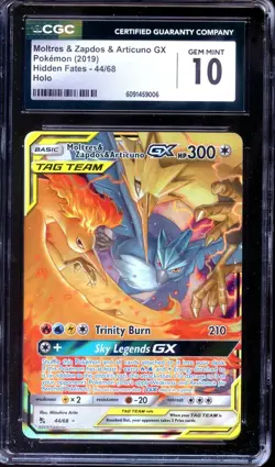 CGC 10 Moltres & Zapdos & Articuno GX 44/68 Hidden Fates Pokemon - Image 1