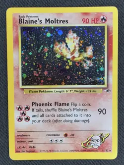 Pokemon Gym Heroes Holo Rare Unlimited Edition Blaine’s Moltres 1/132 WOTC HP - Image 1