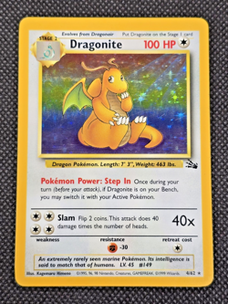 Pokemon Card Fossil Dragonite Holo Rare 4/62 LP Professionally Packaged - Image 1