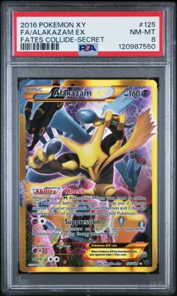 2016 POKEMON XY FATES COLLIDE SECRET #125 FULL ART/ALAKAZAM EX PSA 8 - Image 1