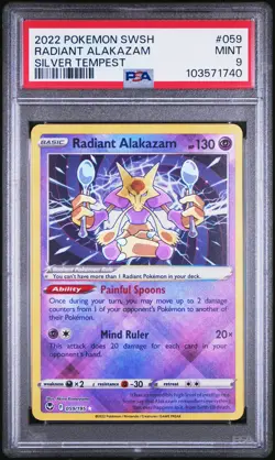 2022 Pokemon Swsh Radiant Alakazam Silver Tempest #59 PSA 9 MINT - Image 1