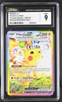 2024 Pokemon Pikachu ex 238/191 Sv08: Surging Sparks Holo SIR CGC 9 - Image 1