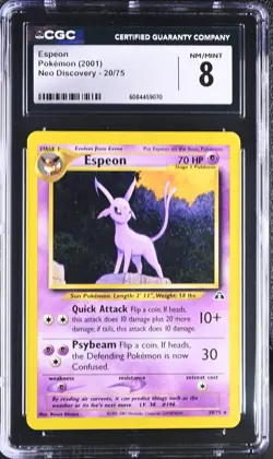CGC 8 NM/MINT Espeon 2001 Neo Discovery 20/75 Rare Pokemon Card - Image 1