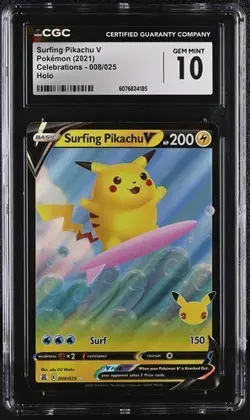 ⚡⚡ CGC 10 Pokemon Surfing Pikachu V Celebrations 008/025 - Image 1
