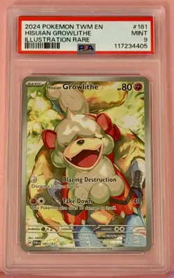Pokemon Hisuian Growlithe 2024 Twilight Masquerade Illustration Rare #181 PSA 9 - Image 1