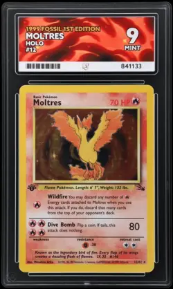 Ace 9 Moltres Holo 12/62 1st Edition Fossil Rare Graded Pokemon Card - Image 1
