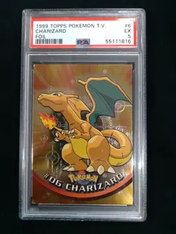 Graded PSA 5 CHARIZARD #6 FOIL 1999 Topps Pokemon T.V. *3D STAR PRINT* - Image 1