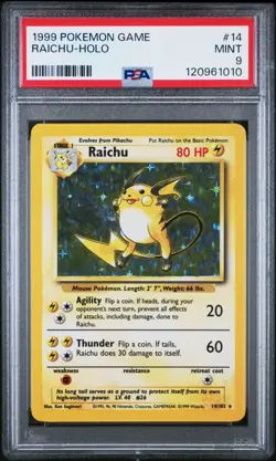 Pokemon TCG Raichu Holo Card 14/102 Base Set 1999 PSA 9 Mint - Image 1