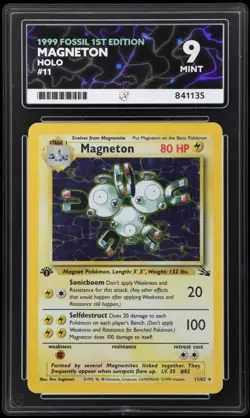 Ace 9 Fossil First Edition Mint Magneton Holo 11/62 Graded Pokemon Card - Image 1